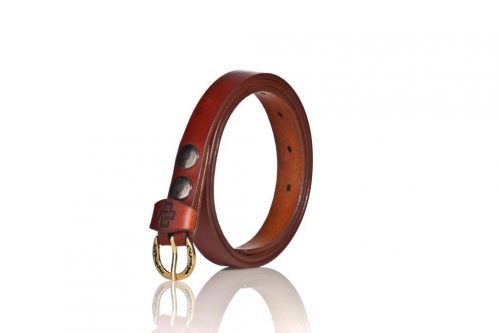genuine leather belt brass or silver interchangeable buckle Ladies thin narrow 20mm rich tan 2