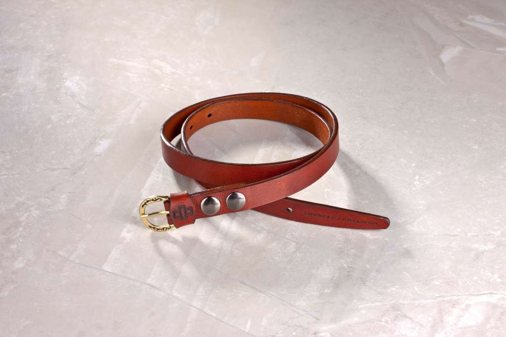 genuine leather belt brass or silver interchangeable buckle Ladies thin narrow 20mm rich tan 5