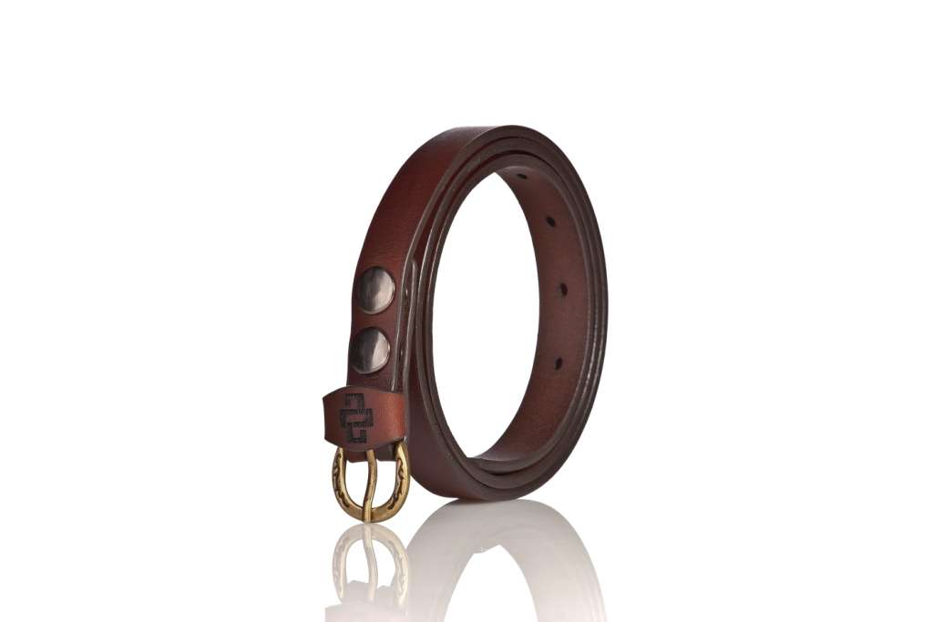 genuine leather belt brass or silver interchangeable buckle Ladies thin narrow 20mm Chocolate brown 2