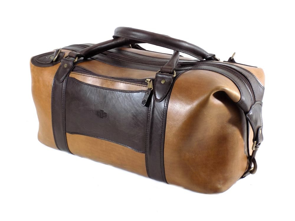 Genuine Leather Duffle Travel Bag Weekend Mansfield Cognac Brown 3