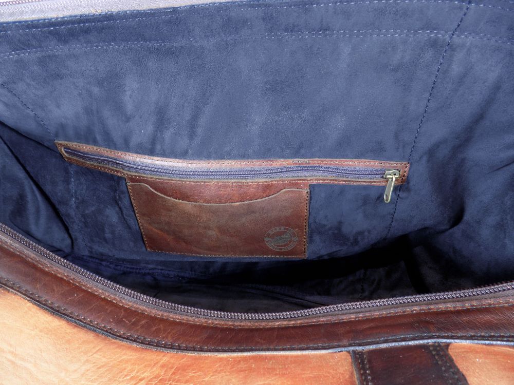 Genuine Leather Duffle Travel Bag Weekend Mansfield Cognac Brown 5