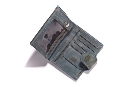 Genuine Leather Wallet Purse Franklin Organiser Denim Blue 2