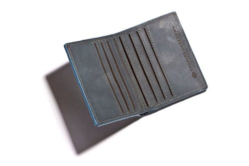 Genuine Leather Bifold Wallet Mansfield Compact Denim Blue 2