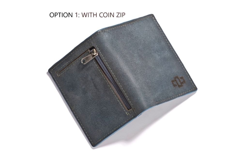 Genuine Leather Bifold Wallet Mansfield Compact Denim Blue 3