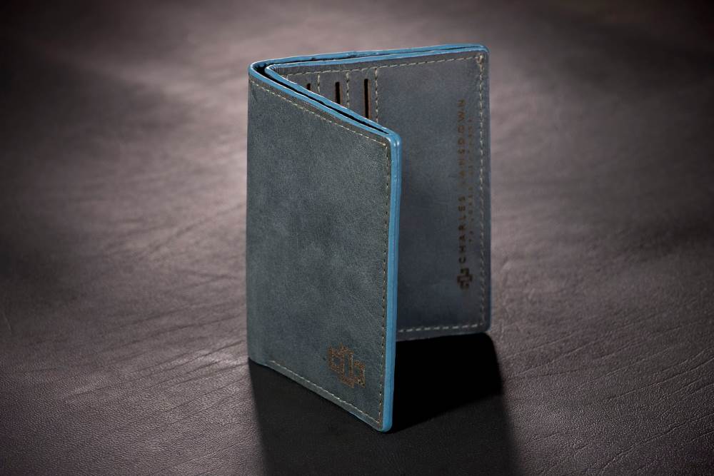 Genuine Leather Bifold Wallet Mansfield Compact Denim Blue 5