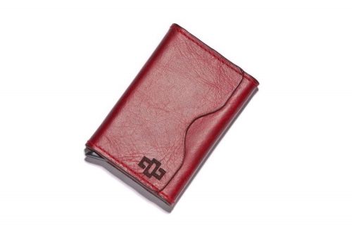Genuine Leather Card Holder Astin aluminium Ruby Red 2