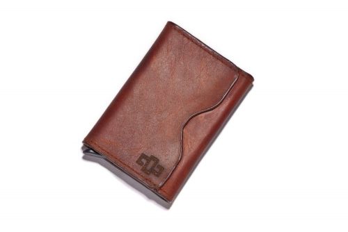 Genuine Leather Card Holder Astin aluminium Tobacco Brown 2