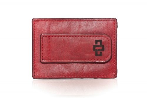 Genuine Leather Card Holder Mansfield Money Clip Ruby Red 1
