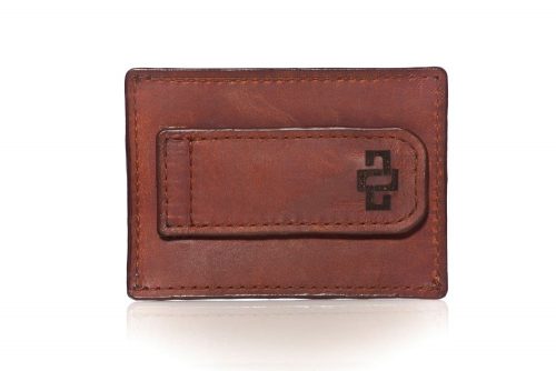 Genuine Leather Card Holder Mansfield Money Clip Tobacco Brown 1