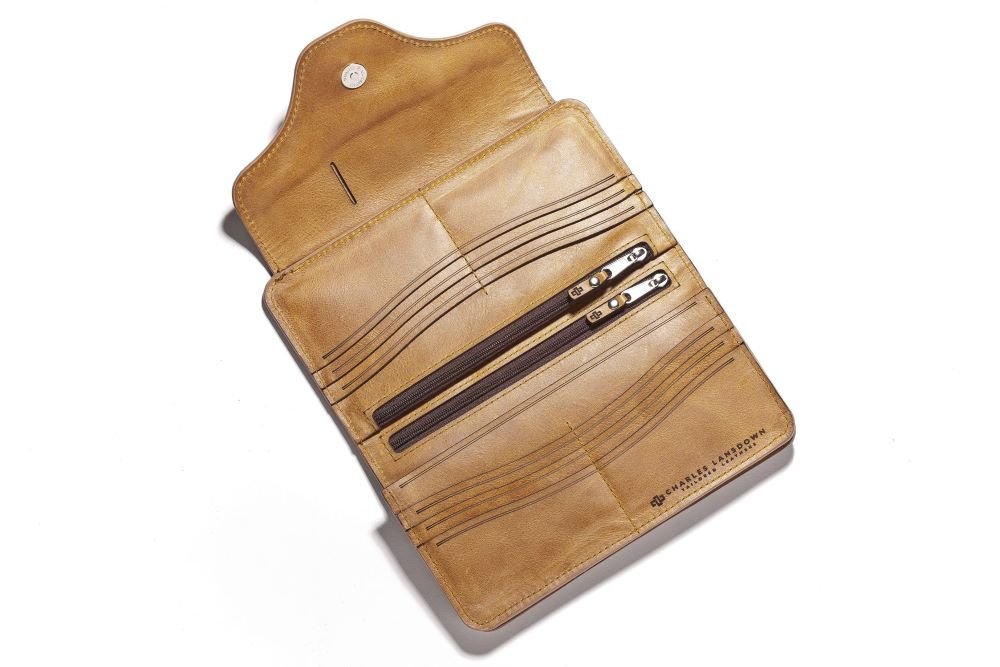 Genuine Leather Purse Astin Smart Phone Organizer Cognac Tan 2