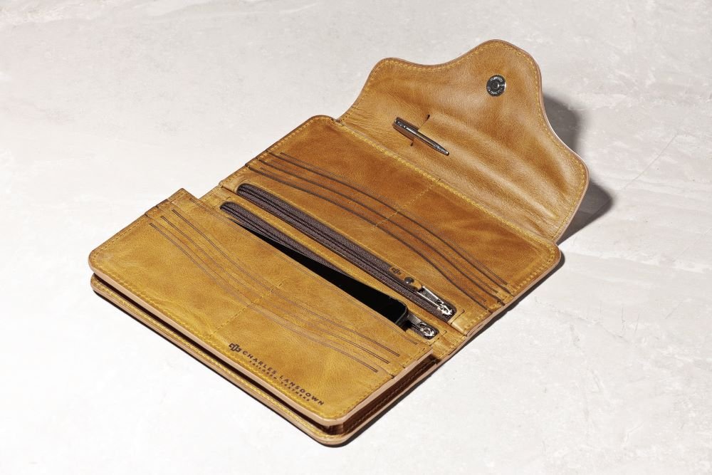 Genuine Leather Purse Astin Smart Phone Organizer Cognac Tan 3