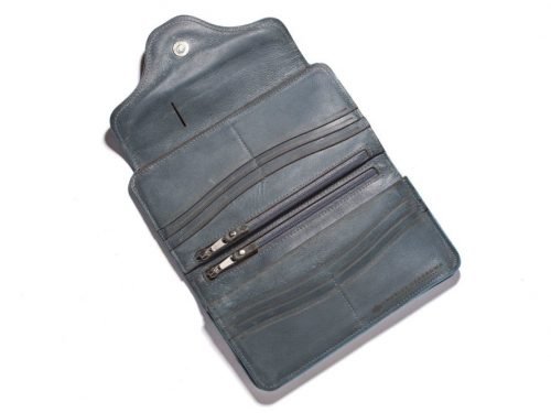 Genuine Leather Purse Astin Smart Phone Organizer Denim Blue 2
