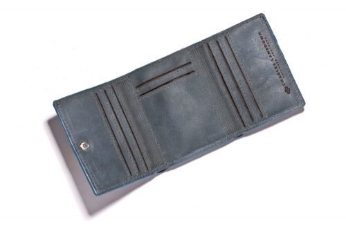 Genuine Leather Wallet Astin Trifold Denim Blue 2