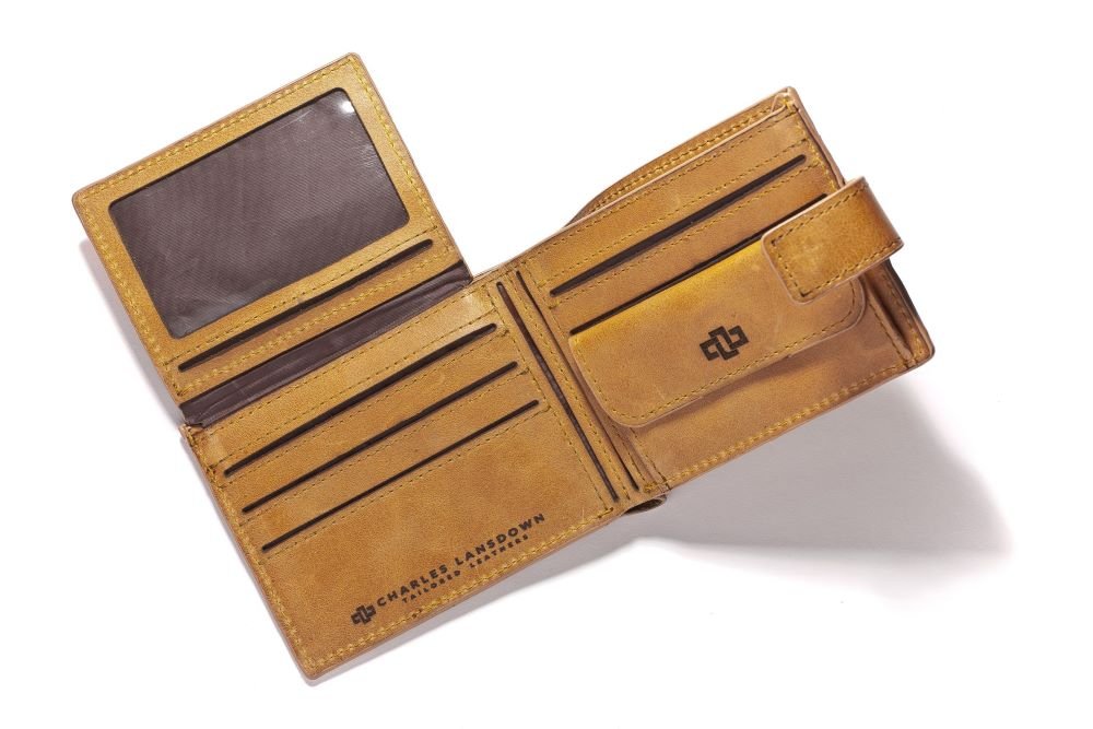 Genuine Leather Wallet Mansfield Large Tab Cognac Tan 2