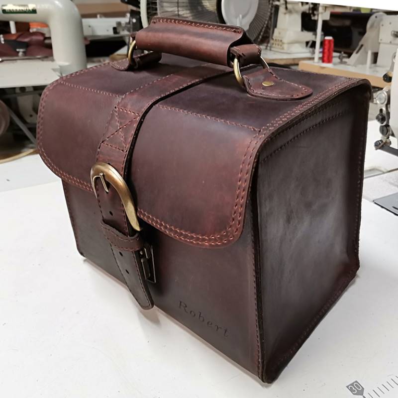 custom genuine leather Square Camera and Cable Bag